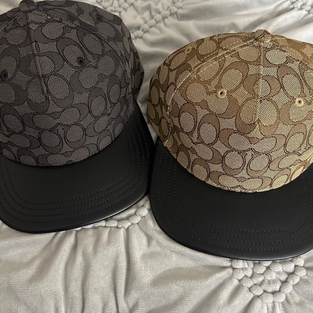 Coach Black and Brown Patterned Caps